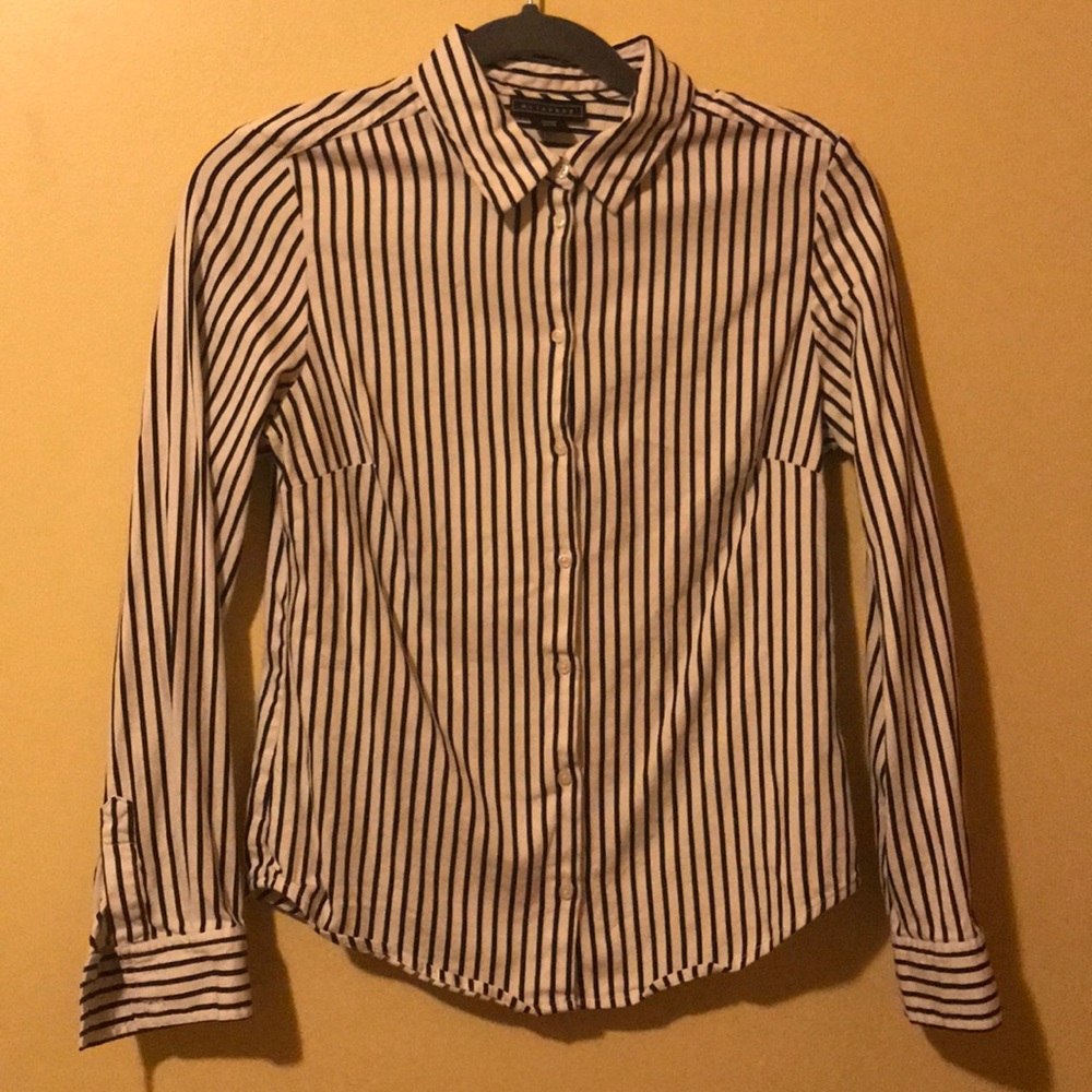 Black + white striped button-down